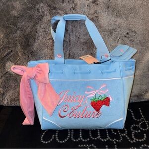 Juicy Couture Retro Strawberry Daydreamer Tote Blue Gleam New